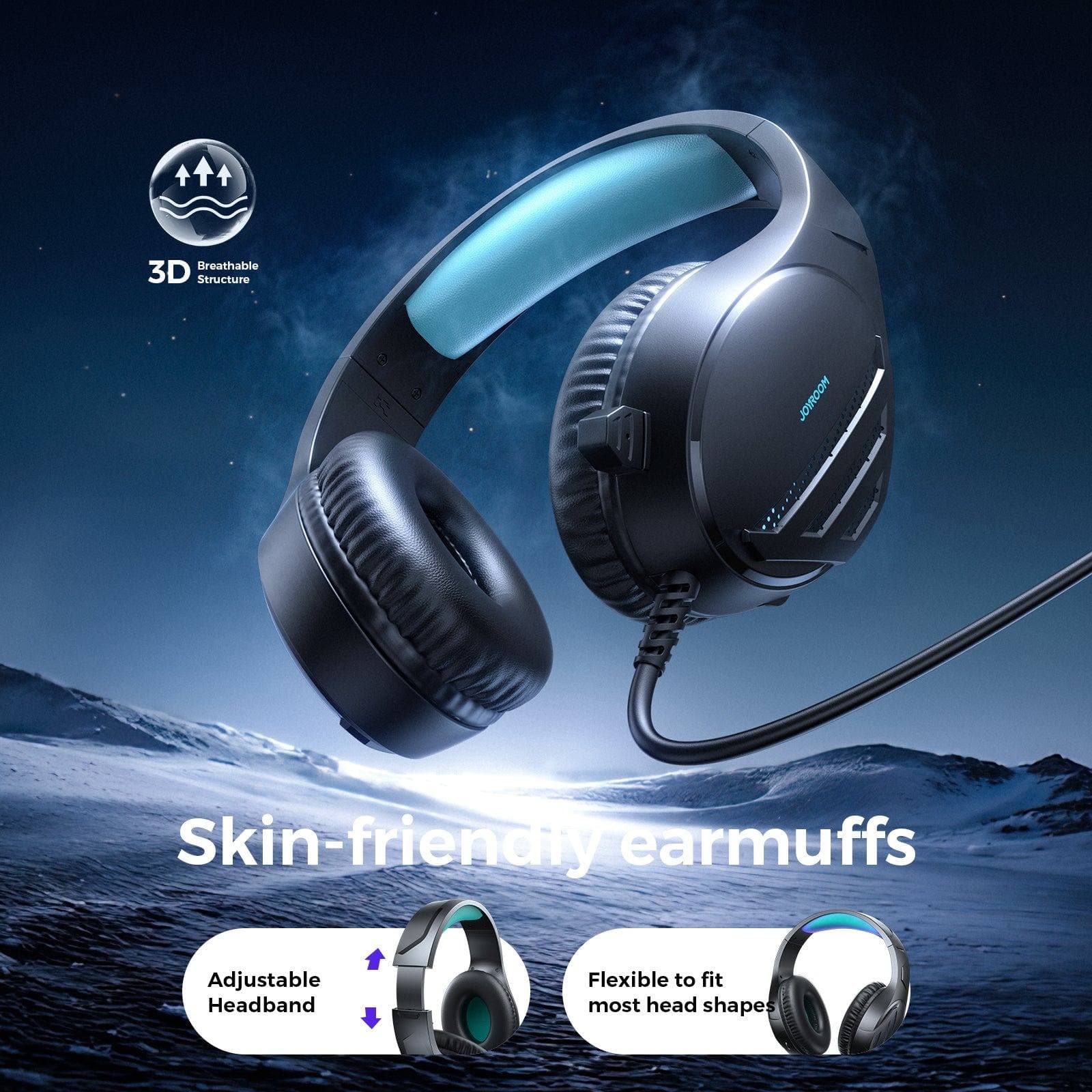 Joyroom JR HG2 Over‑Ear Gaming Headphone with Ice Blue Light — image 4
