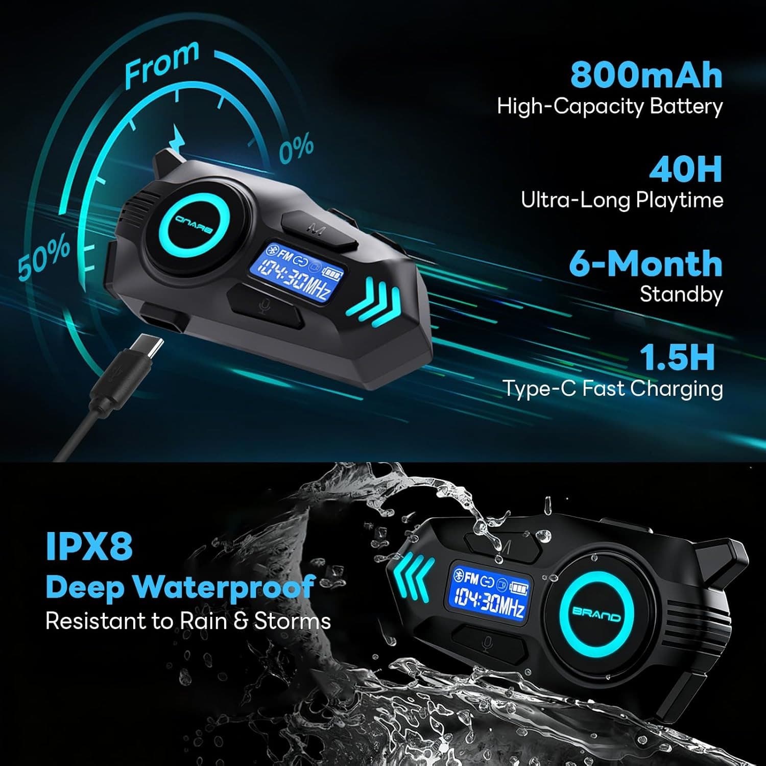 K09 Motorcycle Helmet Intercom Headset 500m Range — image 6