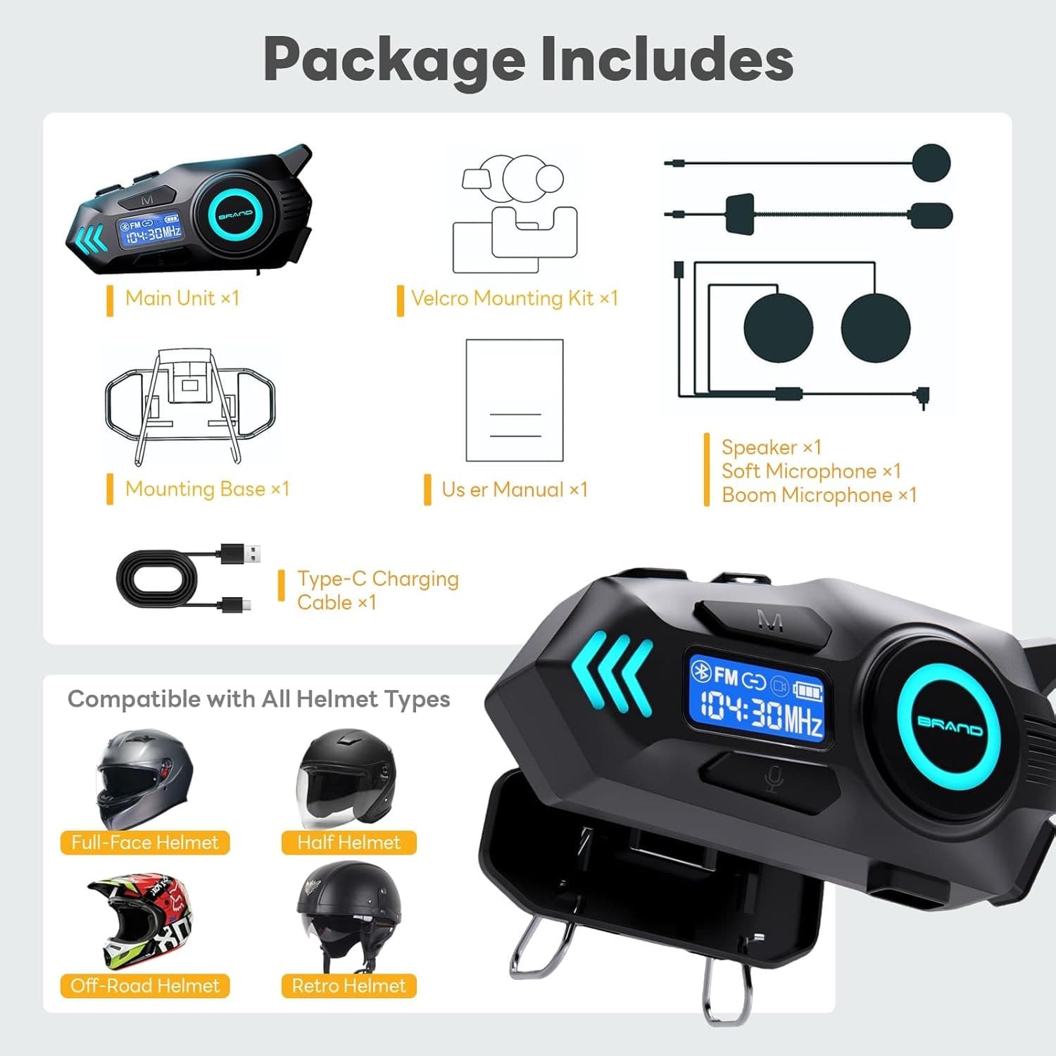 K09 Motorcycle Helmet Intercom Headset 500m Range — image 4