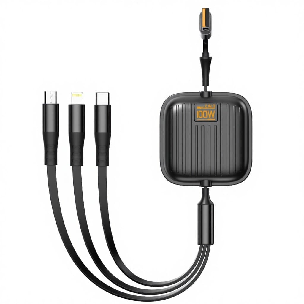 KAXINSI KU98 100W High-Speed 3-in-1 Retractable Charging Cable (1.2m) — image 1