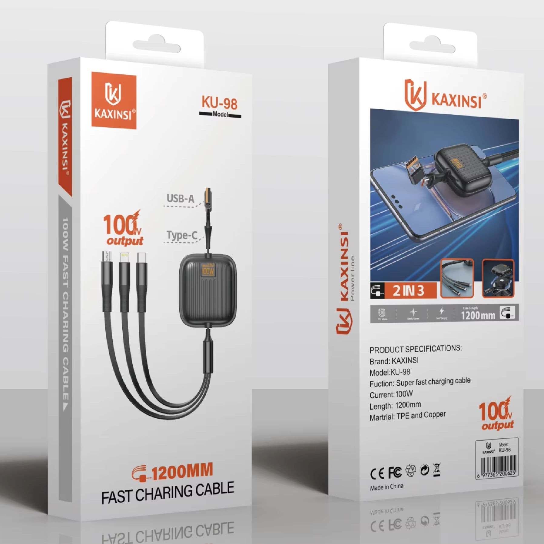 KAXINSI KU98 100W High-Speed 3-in-1 Retractable Charging Cable (1.2m) — image 6