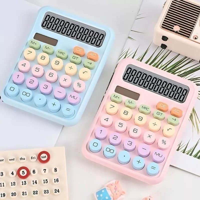 KK2688 Cute Colorful Mechanical Calculator Solar Energy 12 Digits — image 1