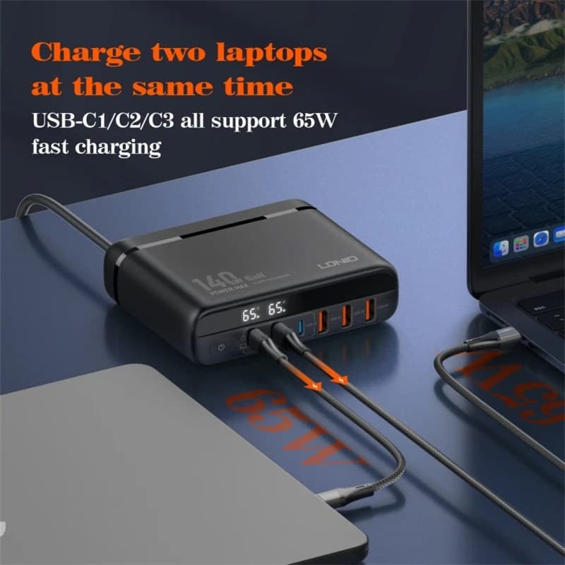 LDNIO A6140C 140W Fast charging 6 USB Ports LED Display GaN Charger Adapter — image 2