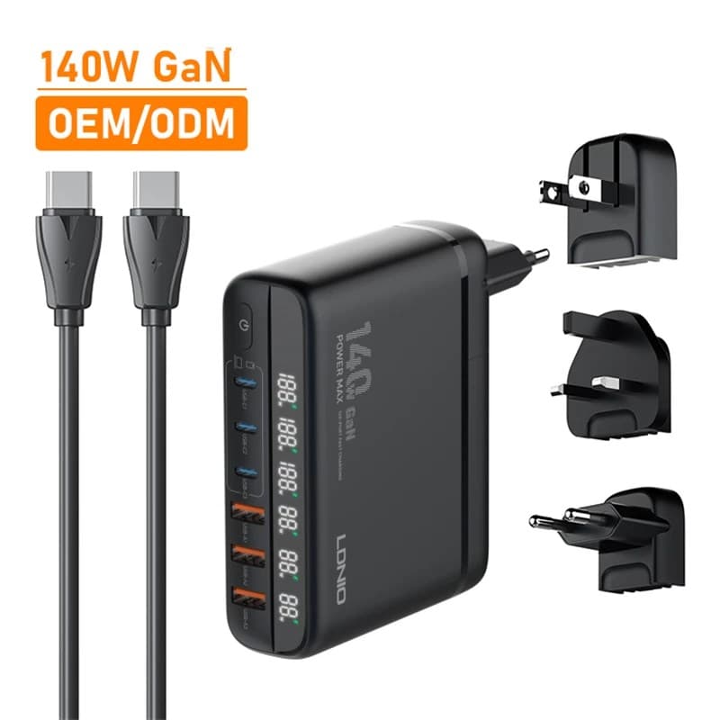LDNIO A6140C 140W Fast charging 6 USB Ports LED Display GaN Charger Adapter — image 1