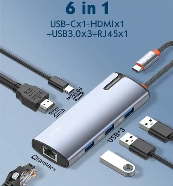 LDNIO DS 16H Type C Hub 4K HDMI USB3.0 RJ45 Type C PD Charging Adapter Laptop Docking Station — image 1