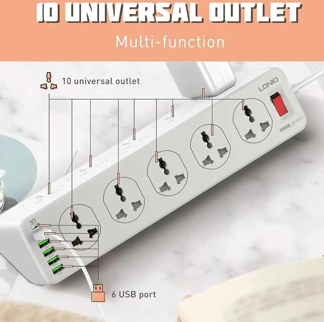 LDNIO SC10610 30W 6 Port USB Fast Charging Power Strip Wall Charger — image 3