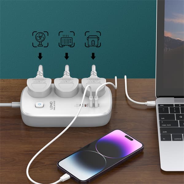 LDNIO SC3416 3 Outlets 65 Watt 4 GaN USB Port Multi Power Strip Plug Boar Extension Socket — image 4