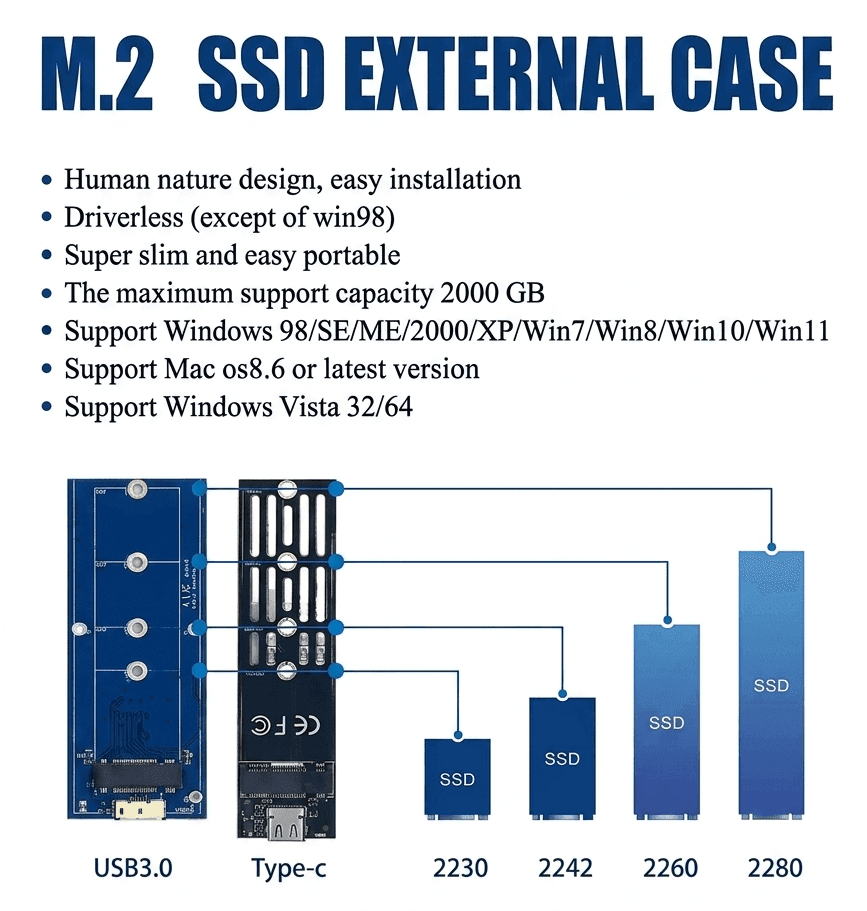 M.2 NVMe / SATA SSD Enclosure Case USB To Type C — image 3
