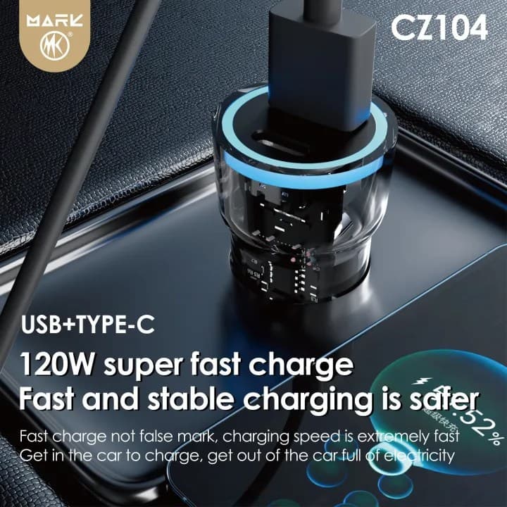 Mark CZ104 Transparent 2 Port PD & QC 3.0 Car Charger — image 3