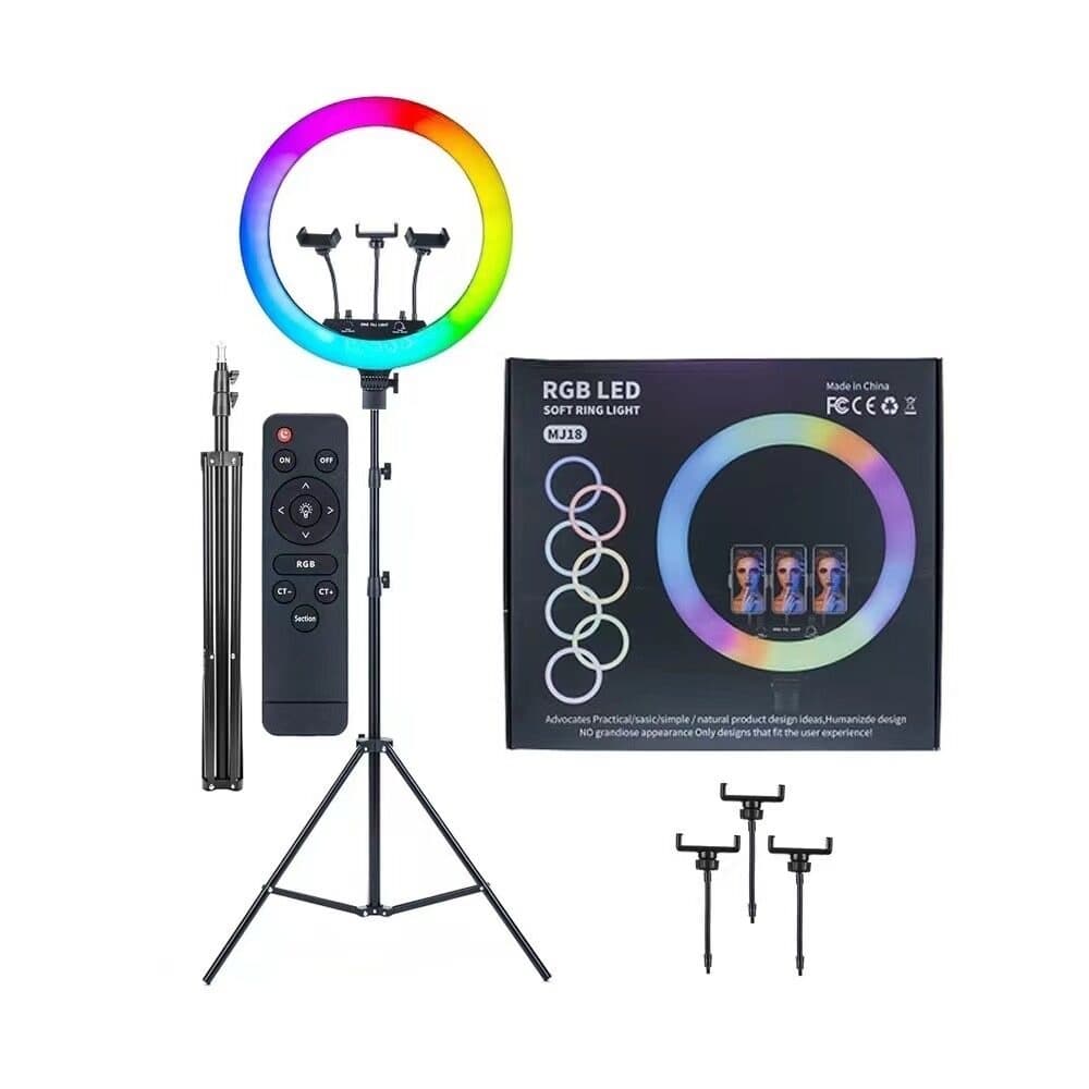 MJ18 45cm RGB LED Ring Fill Light Includes 3 Phone Holders Remote And 7 Ft. Stand — image 1