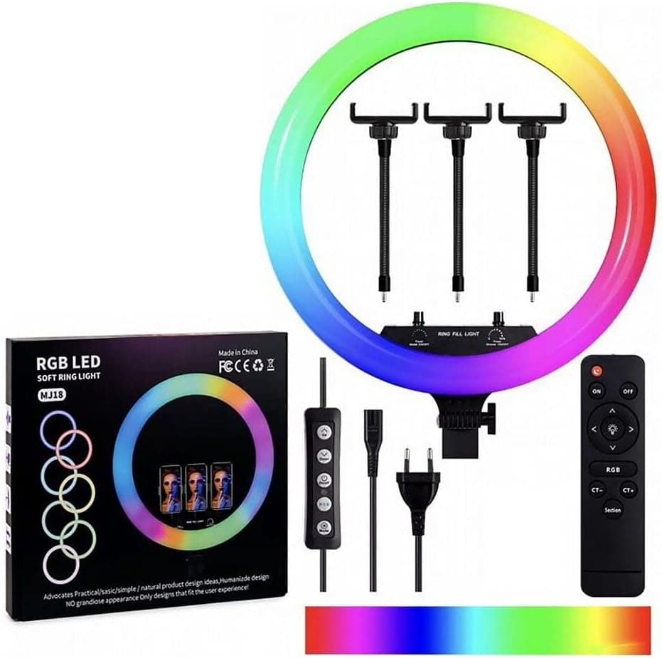 MJ18 45cm RGB LED Ring Fill Light Includes 3 Phone Holders Remote And 7 Ft. Stand — image 4