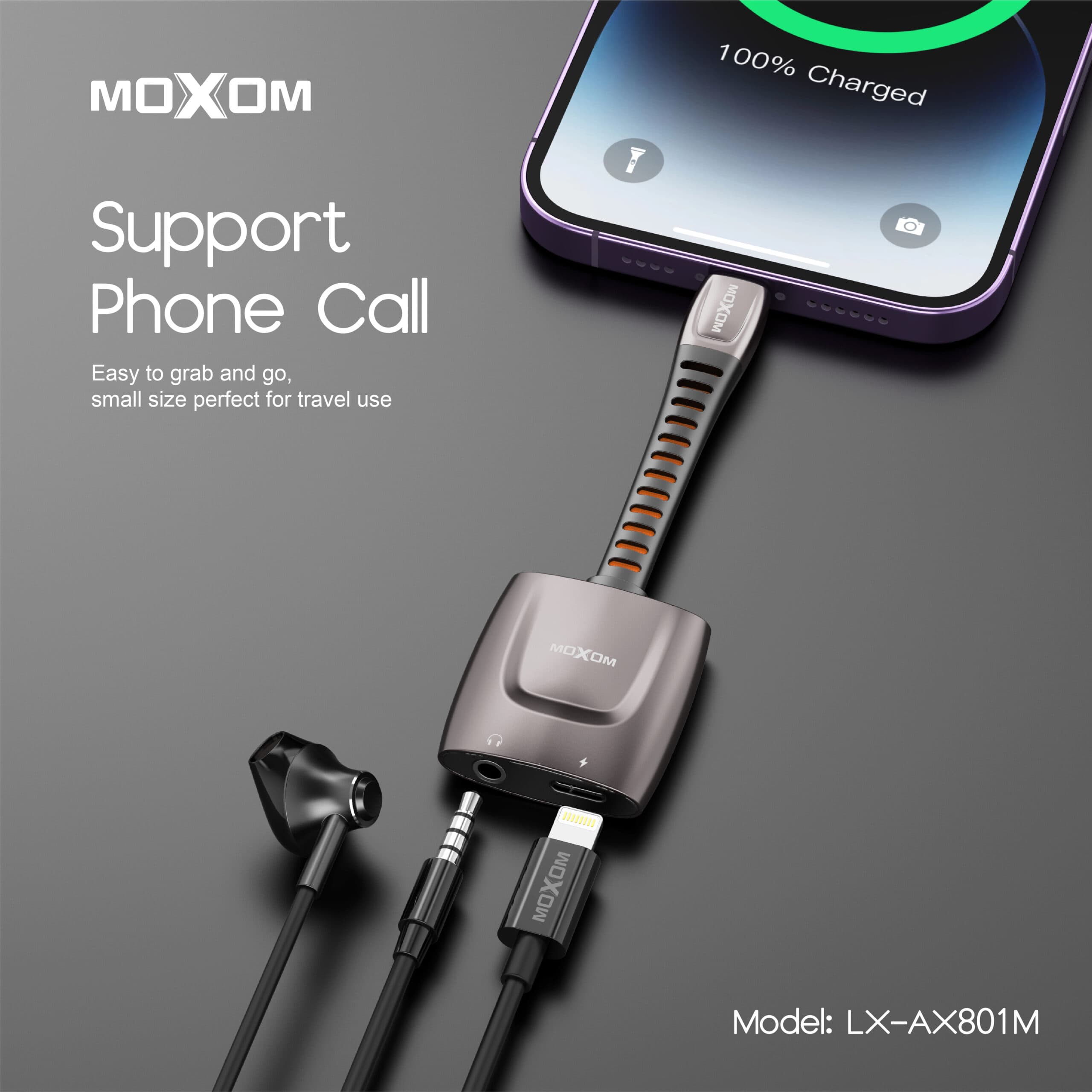Moxom LX-AX801M Lightning To 3.5mm & Charging Adapter — image 3