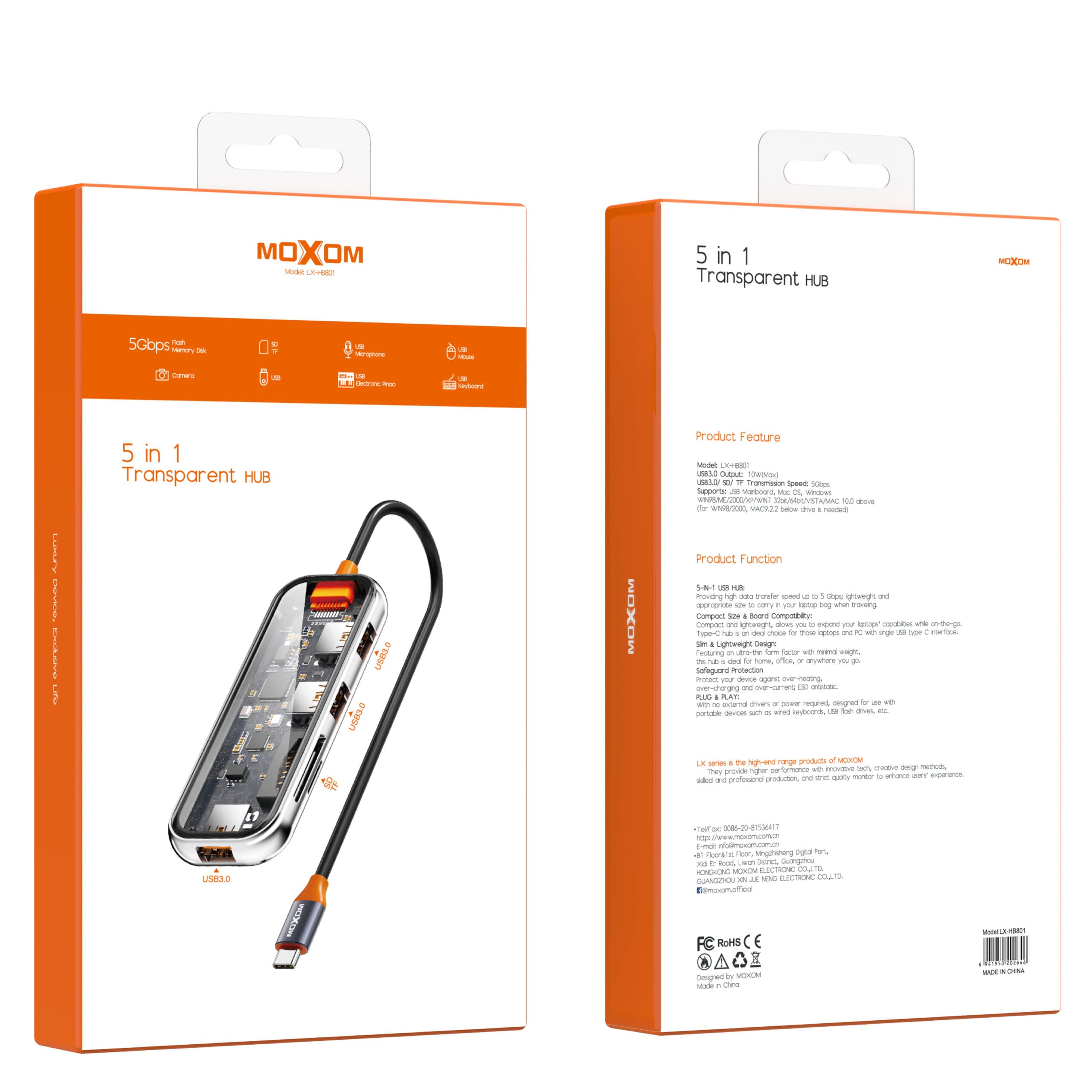 Moxom LX-HB801 5 In 1 Type C 3.0 Portable Hub For Laptops — image 5