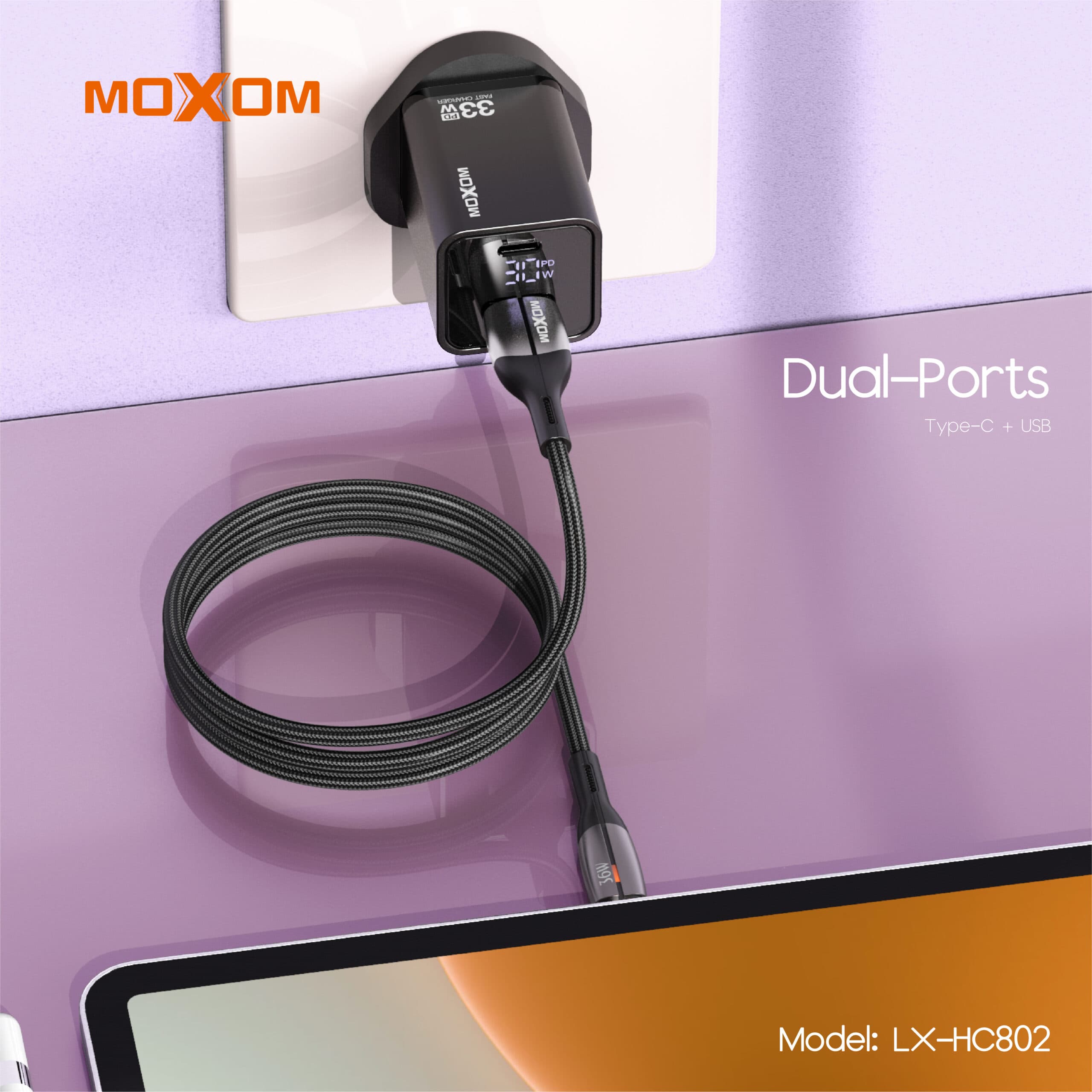Moxom LX-HC802 PD 33W Fast Charger With LCD Display QC3.0/PD — image 4