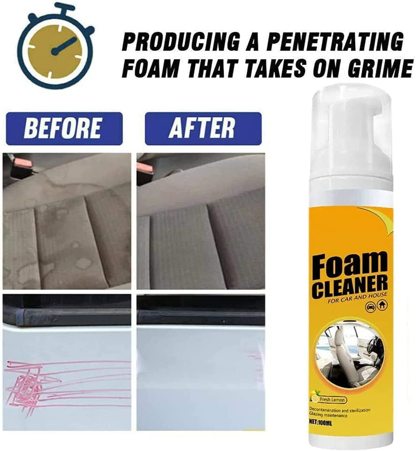 Multipurpose Foam Cleaner Spray For Car And House Lemon Flavor — image 2