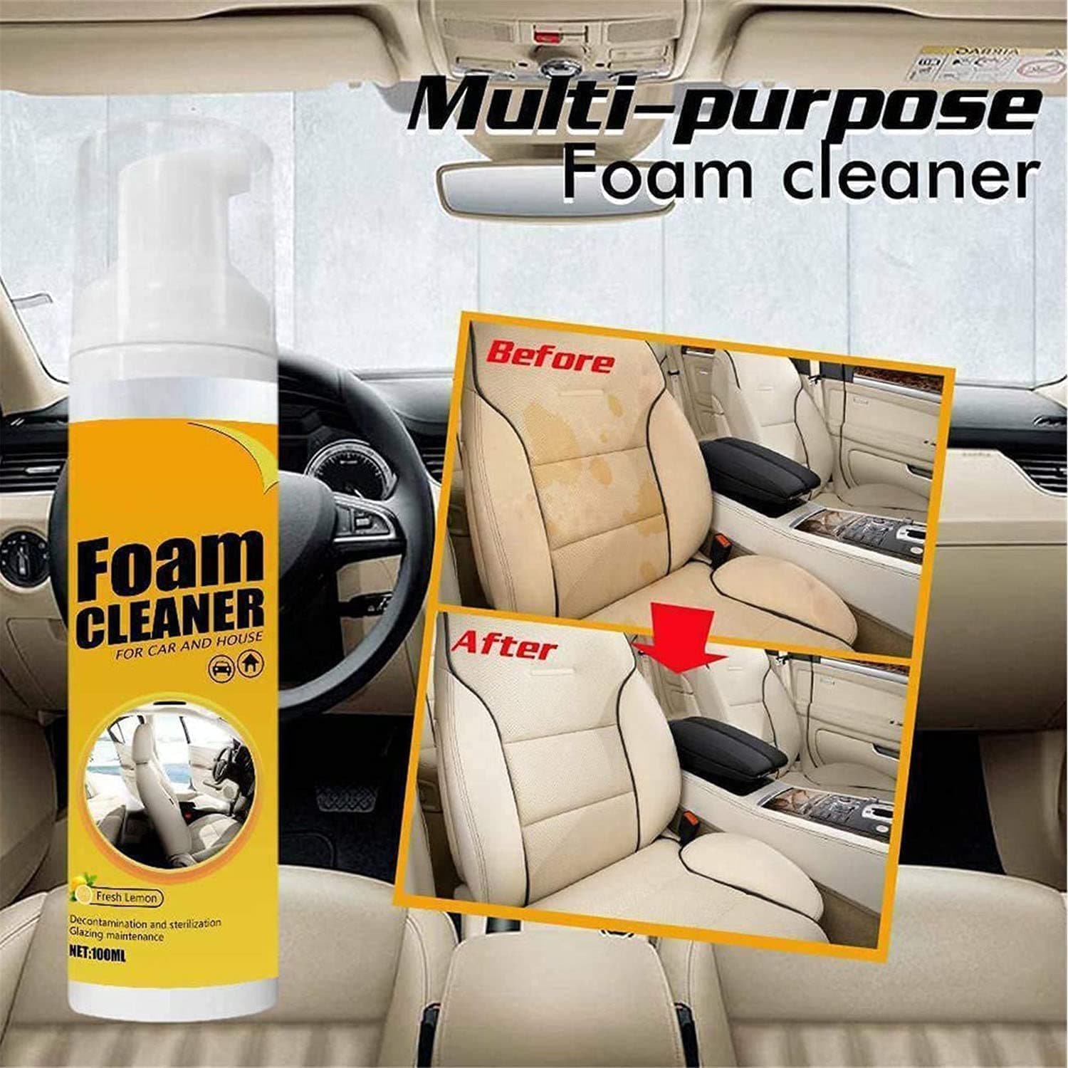 Multipurpose Foam Cleaner Spray For Car And House Lemon Flavor — image 1