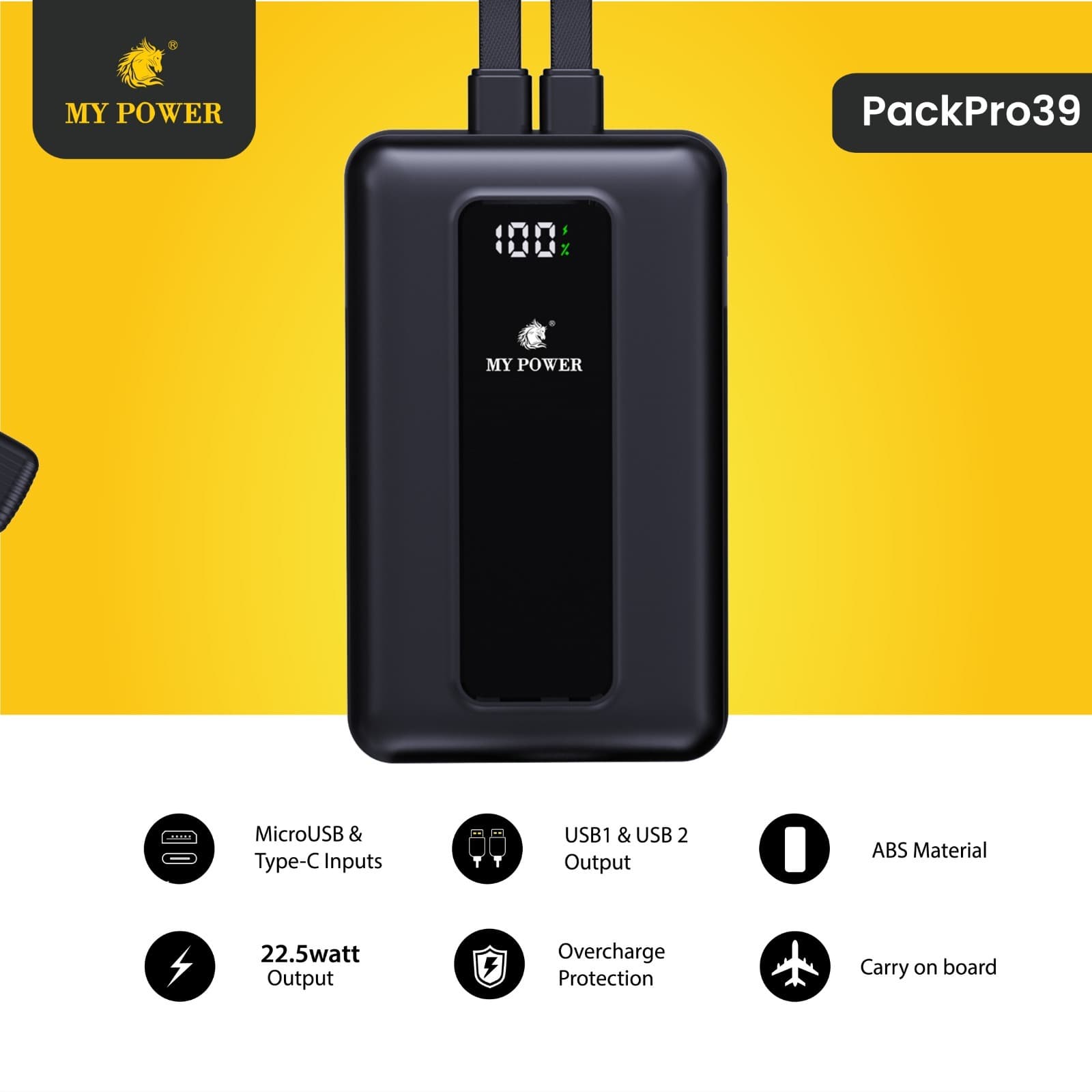 MY POWER Packpro 39 30000mAh Ultra-High Capacity 22.5W Fast Charging Power Bank With Built-in Lanyard Cables — image 5