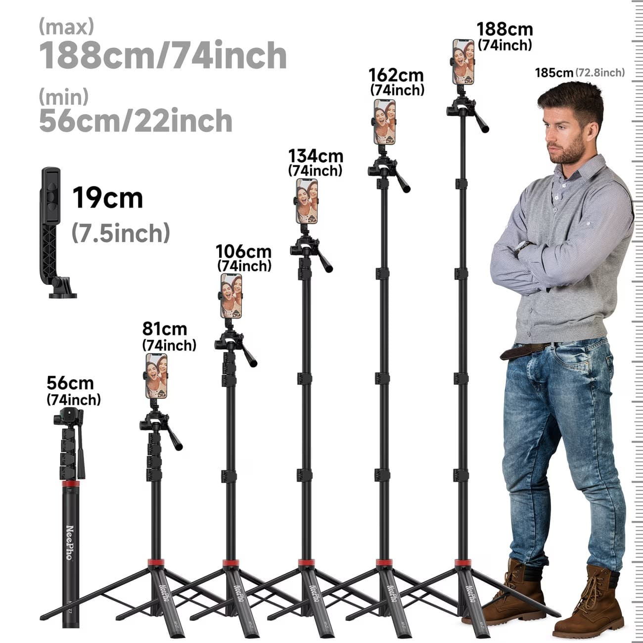 Neepho NP Z7 74″ Extendable Phone Tripod & Selfie Stick — image 4