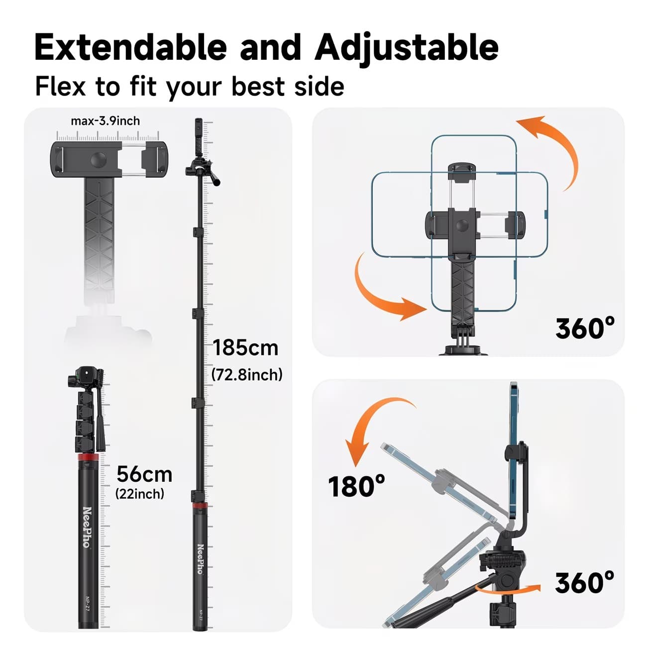Neepho NP Z7 74″ Extendable Phone Tripod & Selfie Stick — image 3