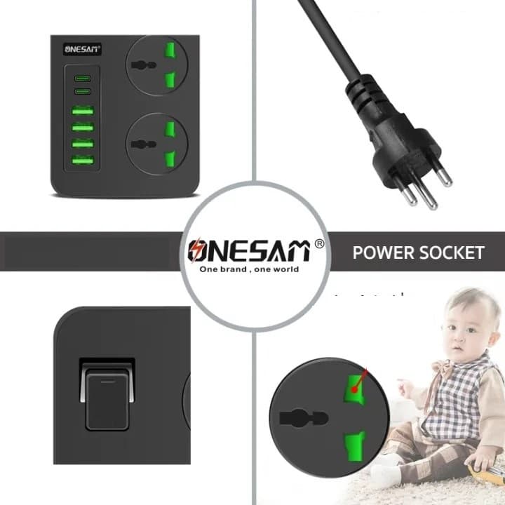 ONESAM T09 PD 3000W Electric Power Socket 4 USB + Type-C EU Multiplug — image 3