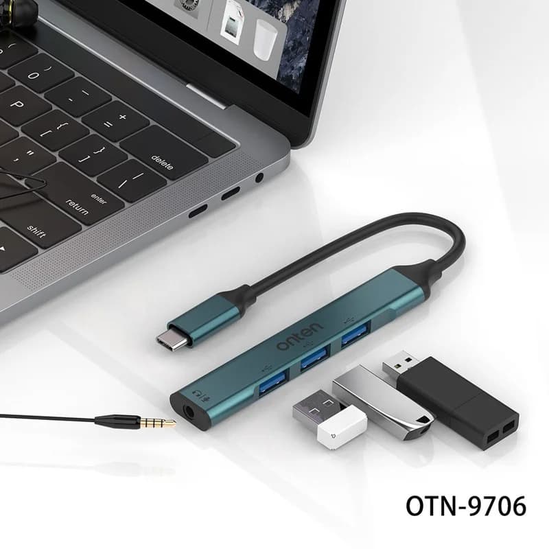 Onten OTN 9706 USB C Hub 3 x USB 2.0 + 3.5mm Audio Adapter Converter — image 3