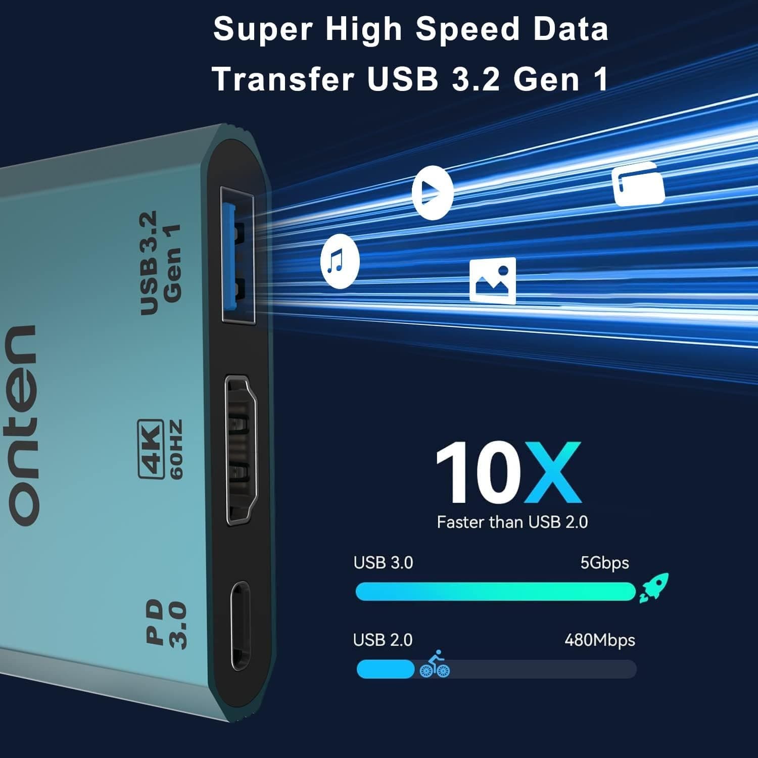 Onten UC301 3 In 1 USB C To HDMI 4k 60hz Adapter — image 2