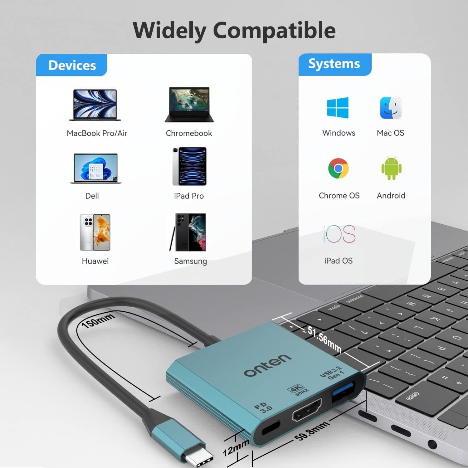 Onten UC301 3 In 1 USB C To HDMI 4k 60hz Adapter — image 3