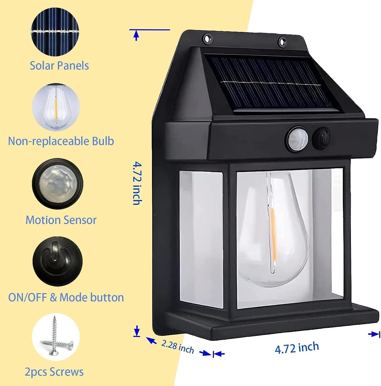 Outdoor Solar Wall Light Dusk To Dawn Porch Light With 3 Modes & Motion Sensor Waterproof — image 2