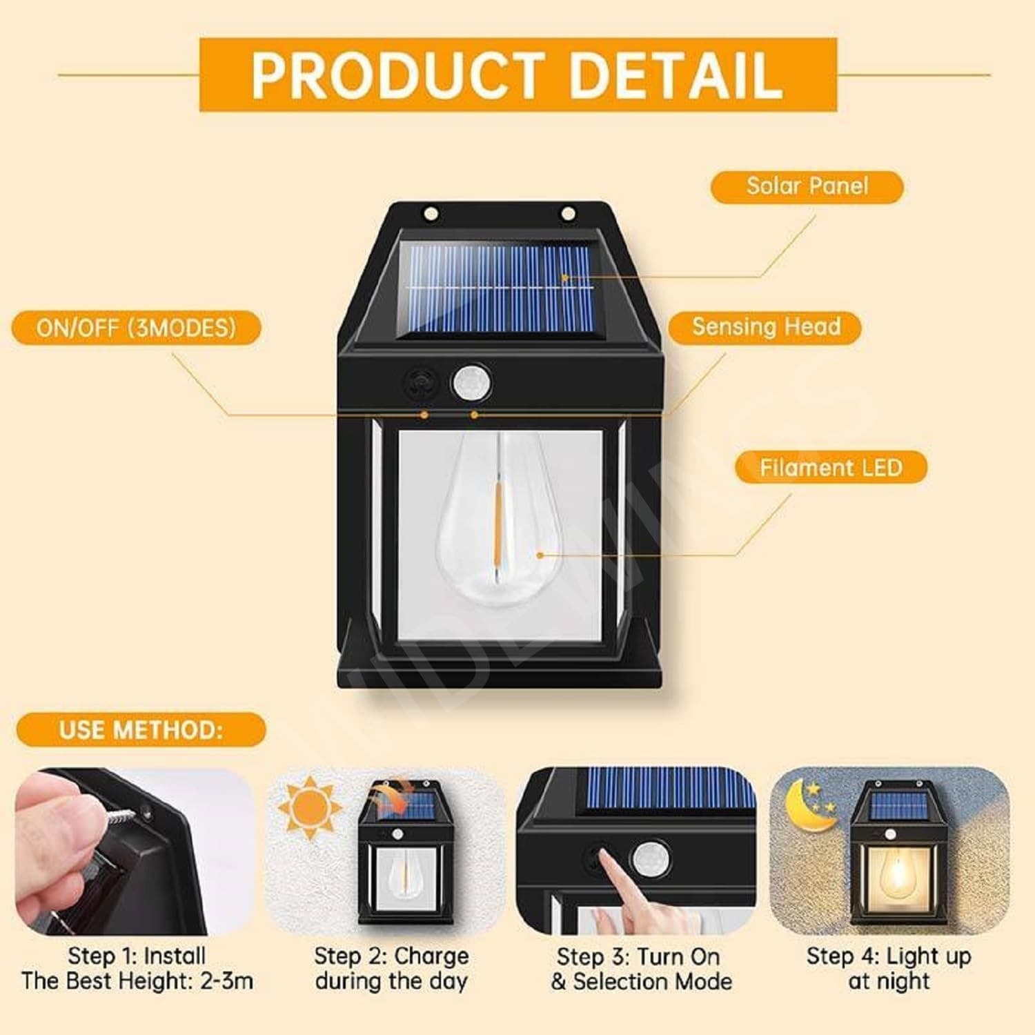 Outdoor Solar Wall Light Dusk To Dawn Porch Light With 3 Modes & Motion Sensor Waterproof — image 3