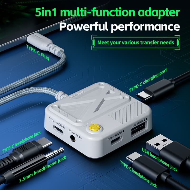 Plextone GS5 PD 60W 5 In 1 Fast Charge Adapter TYPE-C To 3.5mm Aux Converter — image 3