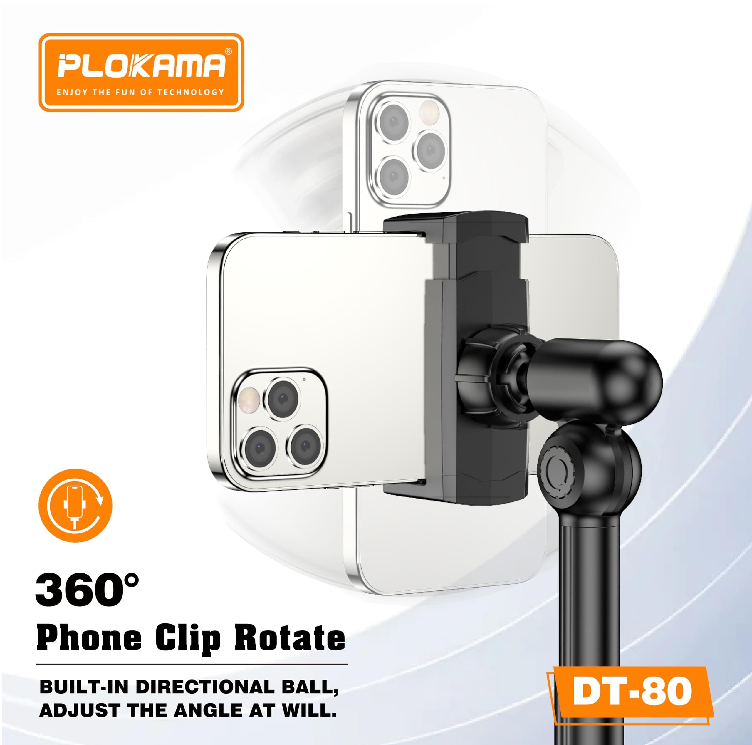 Plokama DT80 Desktop Phone Stand Adjustable 22-41cm 360° Rotation Stable Metal Base — image 4
