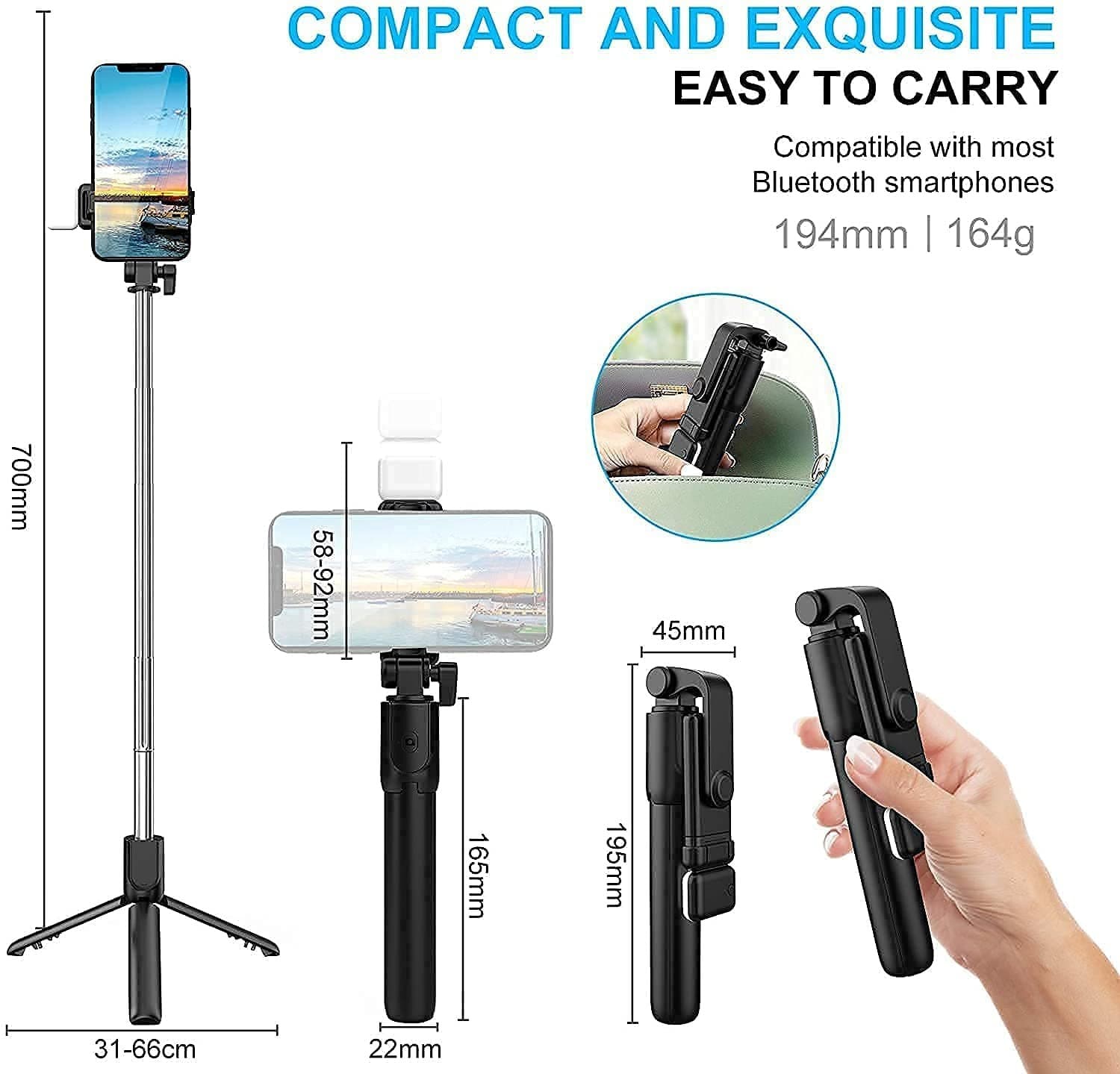 R1S Selfie Stick Tripod With Bluetooth Remote And Selfie Light — image 2