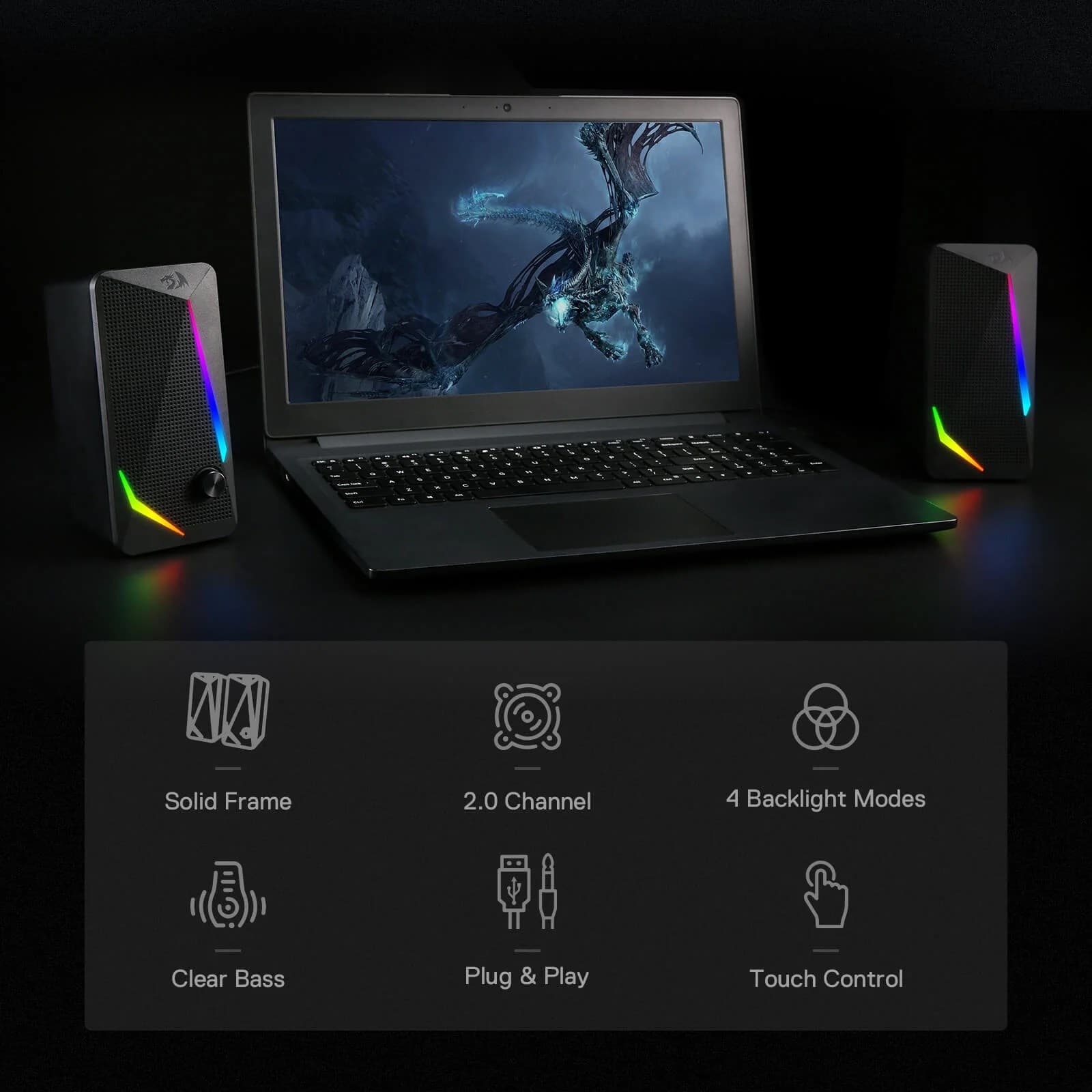 Redragon GS510 Waltz Gaming Speaker 2.0 Channel PC Computer Stereo Speaker With 4 Colorful LED Backlight Modes — image 4