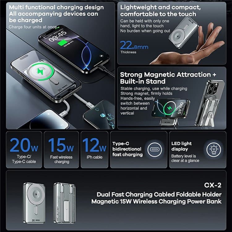 REMAX CX2 10000mAh 15W Wireless Charging Powerbank With Cable And Stand — image 3