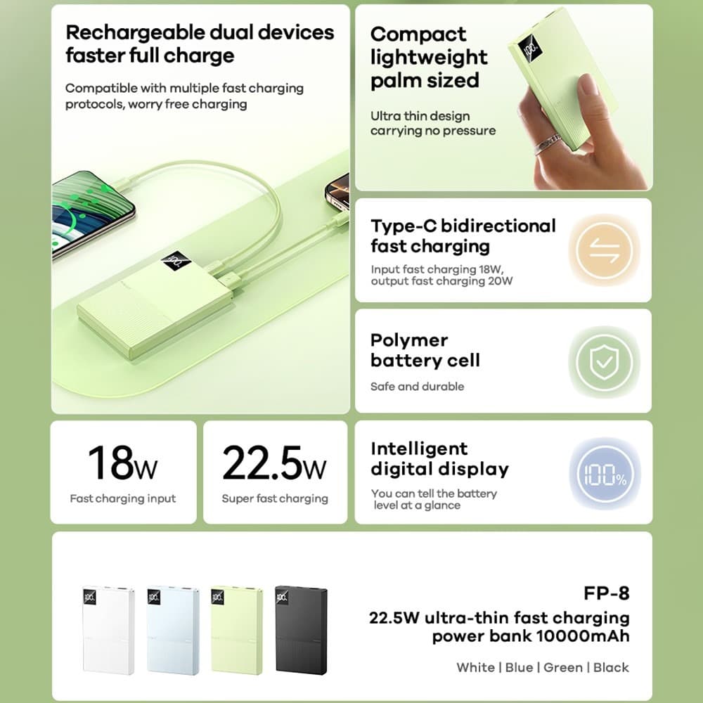 REMAX FP-8 10000mAh Ultra-Thin 22.5W Fast Charging Powerbank With LED Digital Display — image 4