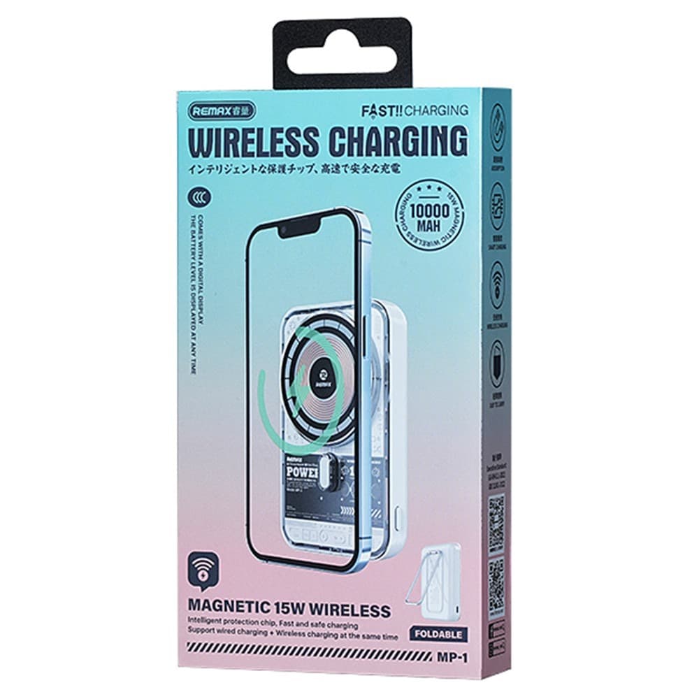 REMAX MP1 Transparent Punk 15W Wireless Charging 10000mAh Magnetic Power Bank With Foldable Stand — image 3