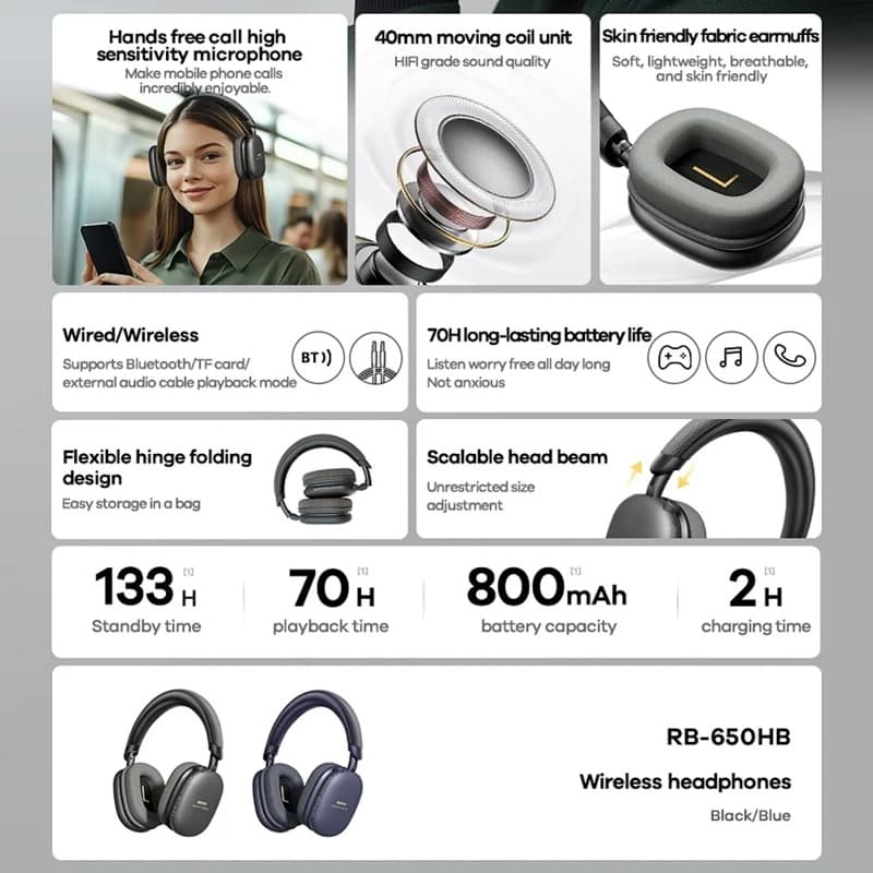 REMAX RB650HB Wireless Bluetooth Over-Ear Headphone — image 3