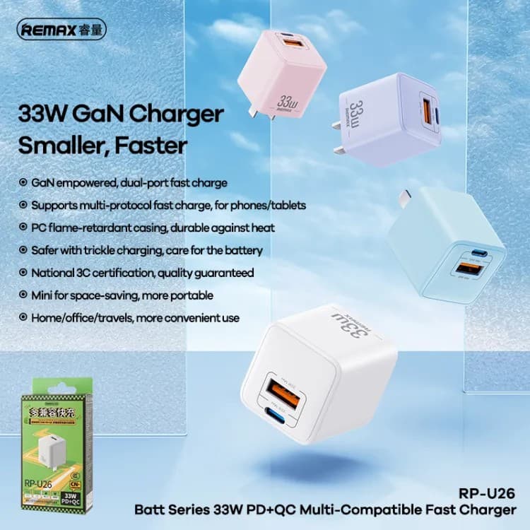 Remax RP U26 GaN 33W PD+QC Multi Compatible Fast Charger — image 2
