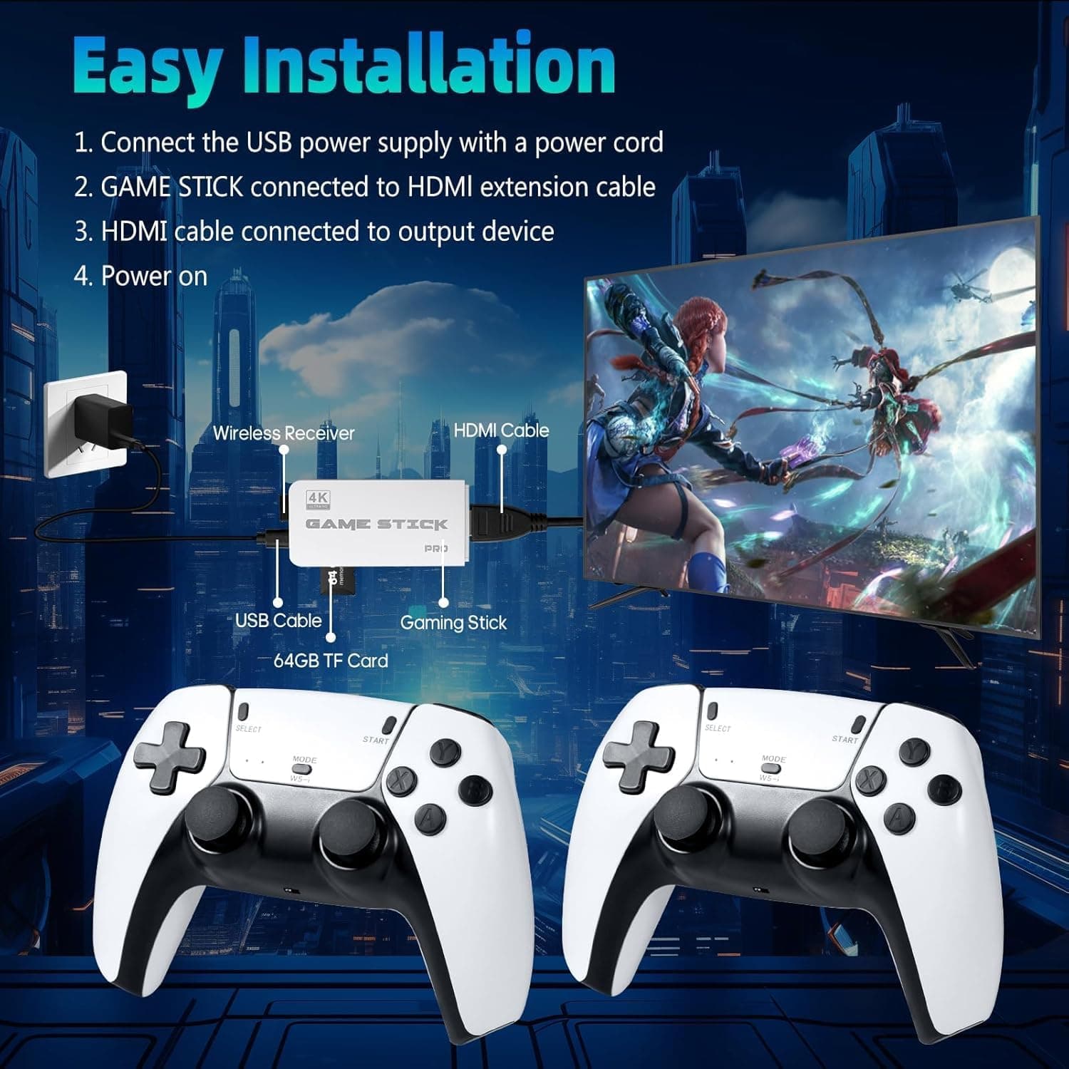 Retro Game Stick for TV 64GB Wireless HDMI Console with 21K Built In Games — image 4
