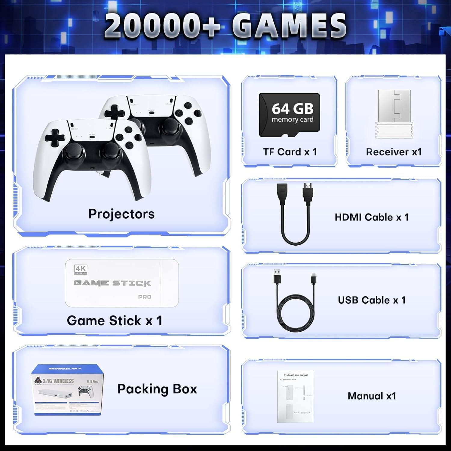 Retro Game Stick for TV 64GB Wireless HDMI Console with 21K Built In Games — image 3