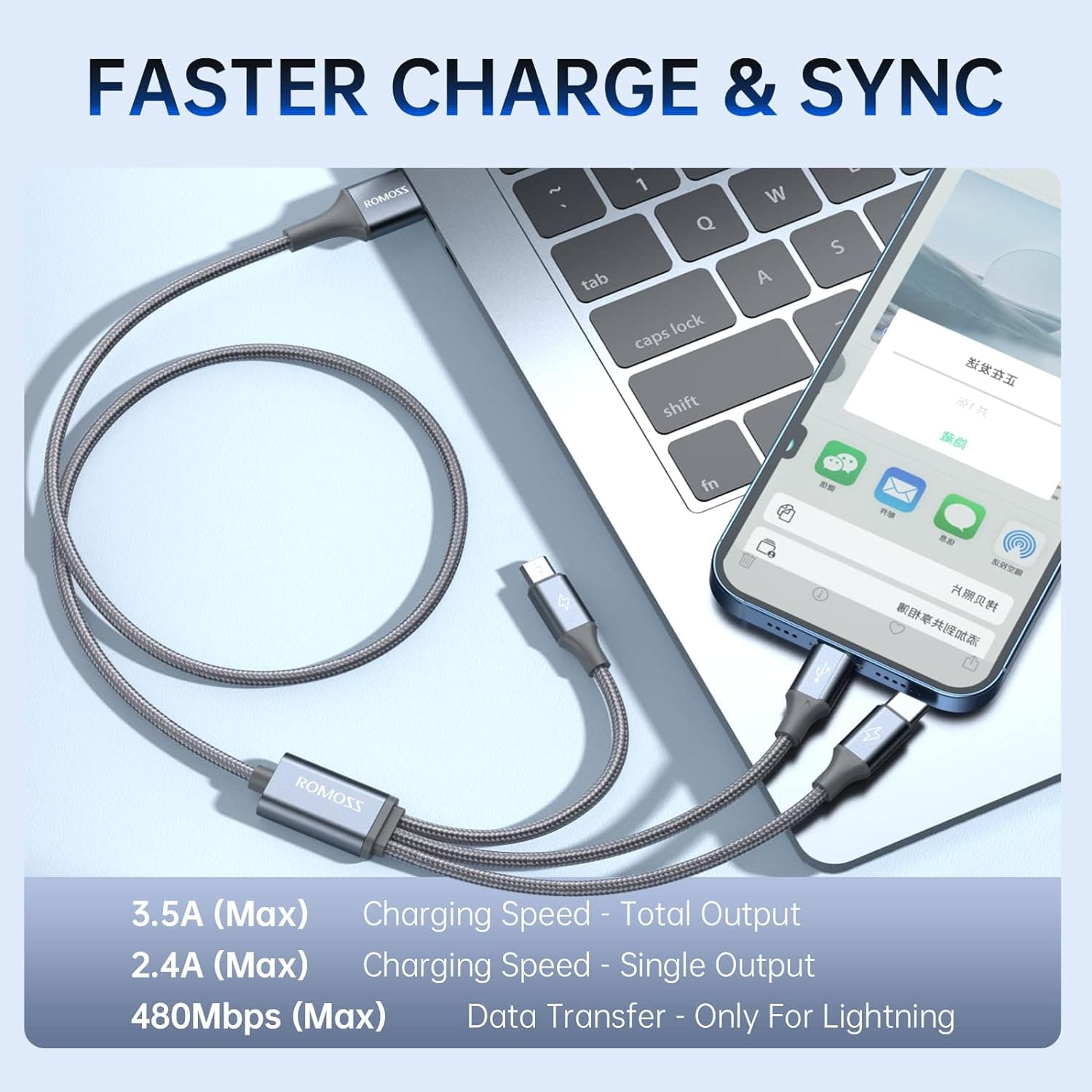 ROMOSS CB25A 3 In 1 Multi Charging Cable 1m — image 2