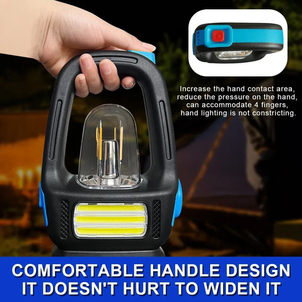 Solar Rechargeable Camping Lantern Light Bright COB Flashlight For Hiking & Fishing — image 3
