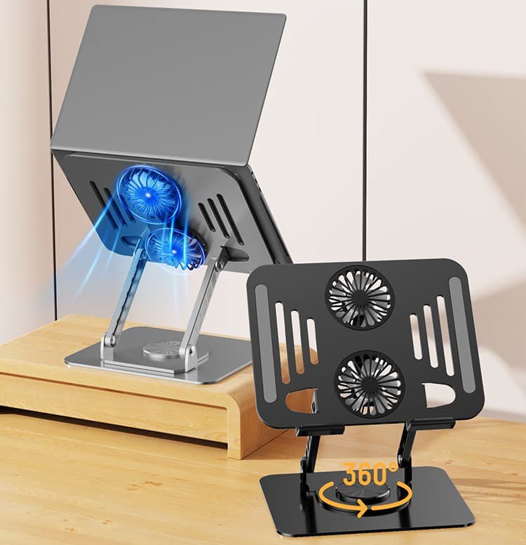 Sturdy Aluminum 360° Rotation Ergonomic Laptop Stand Cooler Height Adjustment & Anti-Slip Pads — image 2