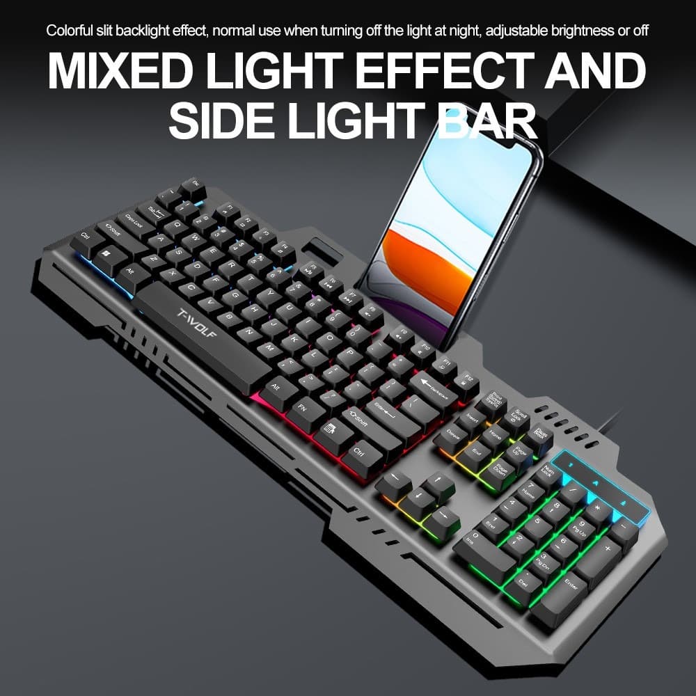 T‑WOLF T16 Backlit Wired 104-Key Gaming Keyboard With Ambient Lighting — image 4