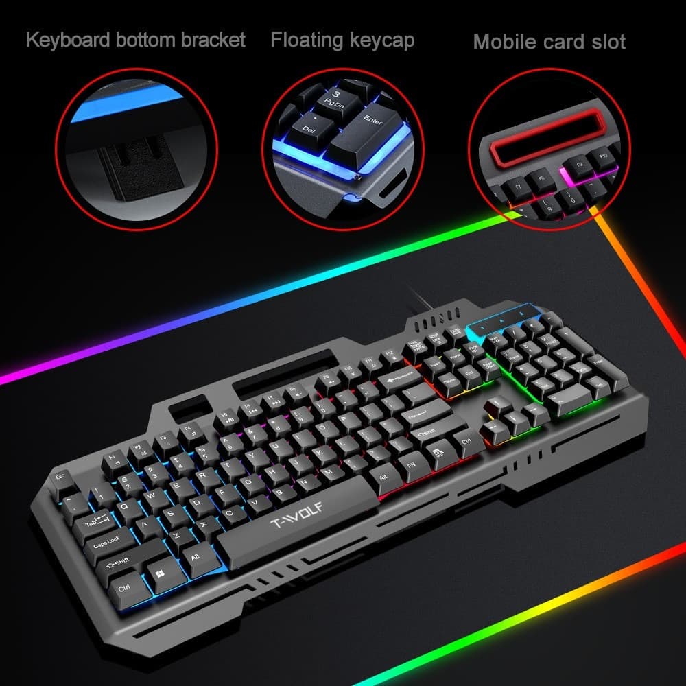 T‑WOLF T16 Backlit Wired 104-Key Gaming Keyboard With Ambient Lighting — image 5