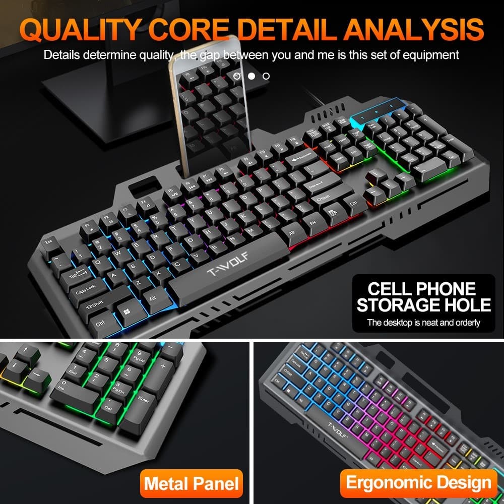 T‑WOLF T16 Backlit Wired 104-Key Gaming Keyboard With Ambient Lighting — image 6