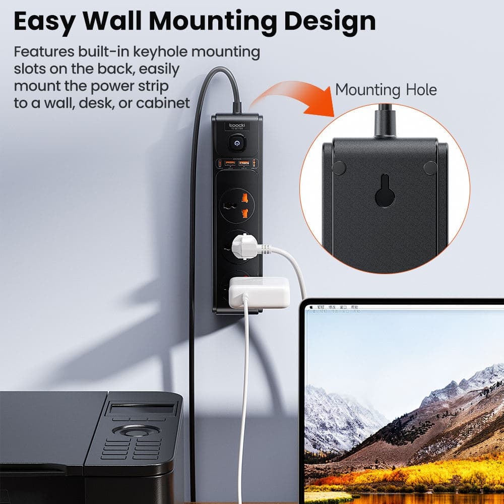 Toocki C35 7-in-1 GaN Charging Station EU Plug | 30W Fast Charging Power Strip with 4 AC Outlets & 3 USB Ports — image 2