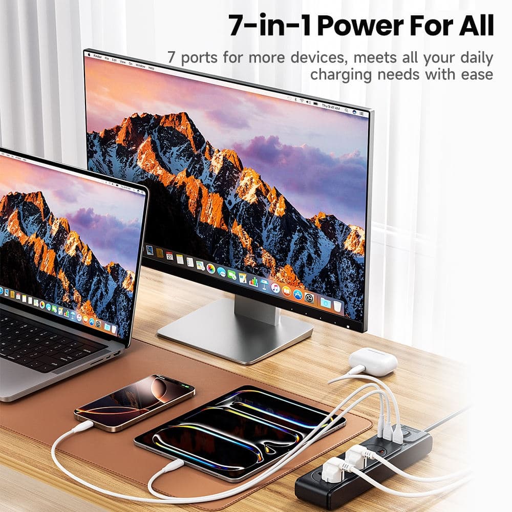 Toocki C35 7-in-1 GaN Charging Station EU Plug | 30W Fast Charging Power Strip with 4 AC Outlets & 3 USB Ports — image 4
