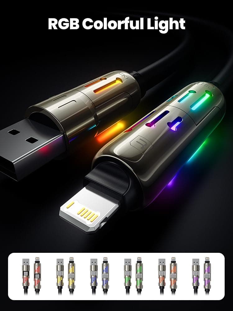Toocki GZ01 240W 4-in-1 Multi Fast Charging Cable 2M Silky Silicone Cord RGB Glow Light — image 4