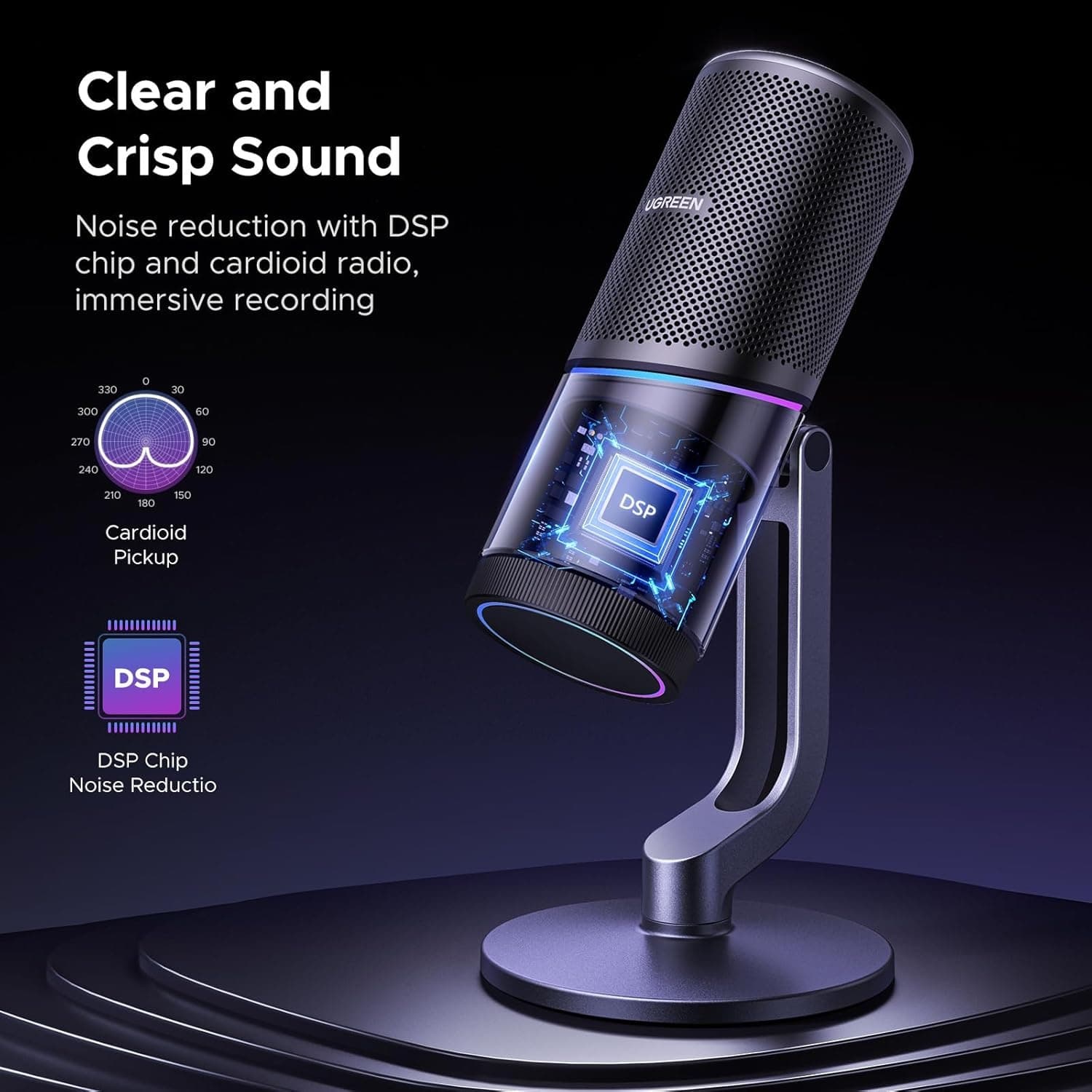 UGREEN 35629 USB Condenser Gaming Mic with RGB & Noise Cancellation — image 3